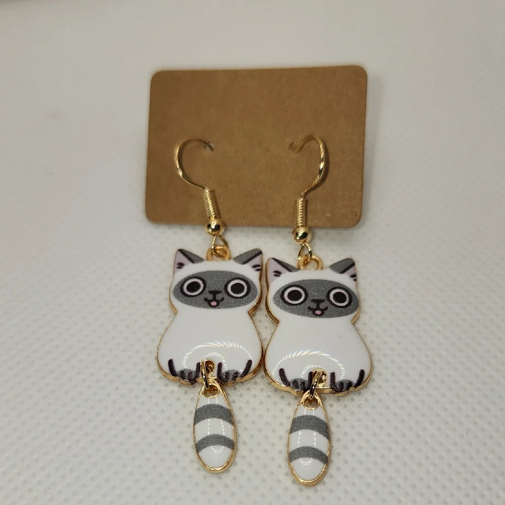 Cute Cat Earrings with Gold Accents
